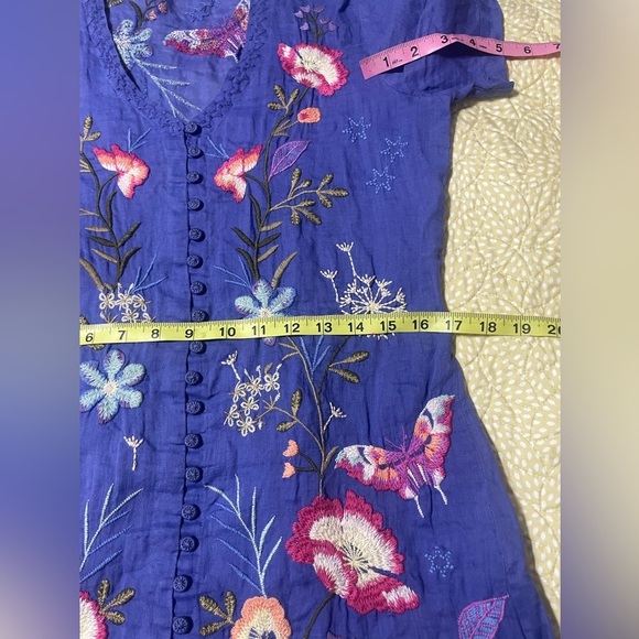 Johnny Was floral embroidered Nila blue tunic button  dress XXS fits XS/S - Picture 13 of 15